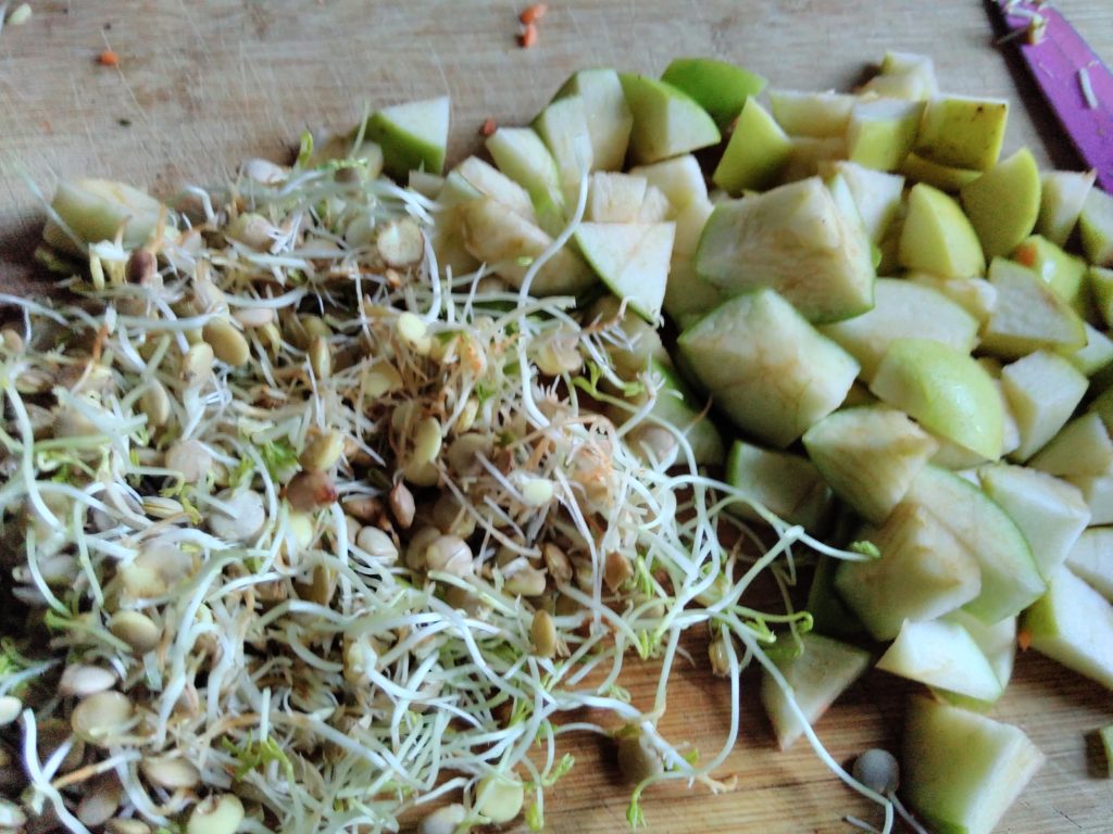 sprouted lentils with chopped apple