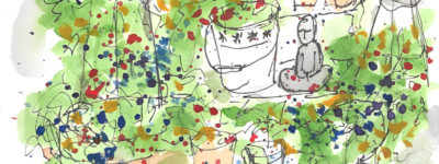 pot garden water colour painting